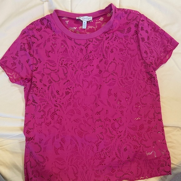 Jessica Simpson Tops - Jessica Simpson Magenta Lace Short Sleeve Top